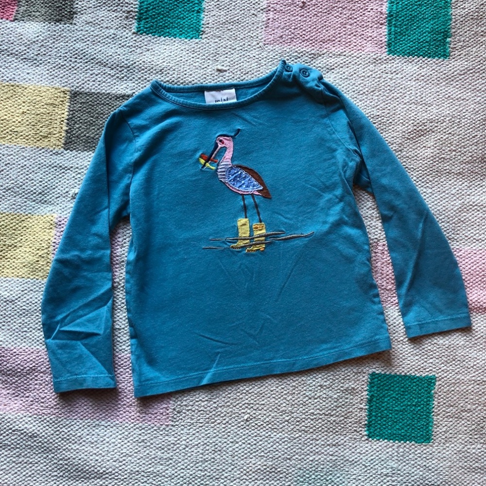 Baby Mini Boden applique bird in boots 2-3 years